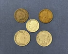 Vintage US Coin Lot 5 Coins Silver Roosevelt Dime Buffalo Nickel Indian Cent Set