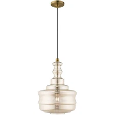 Livex Lighting 41225-01 Art Glass Mini Pendant Antique Brass