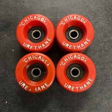 Lot of 4 Vintage Chicago Urethane Roller Skating Wheels Red Skateboarding Derby