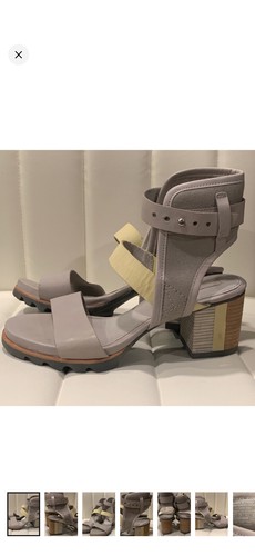 Sorel Addington Cuff Sandal Womens  Leather Canvas Dove/Zest S US 8.5 RARE