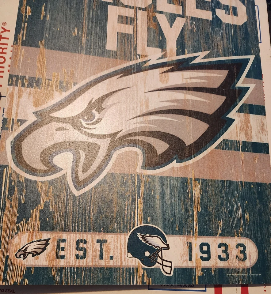 ФИЛАДЕЛЬФИЙСКИЕ ОРЛЫ СОСТАРЕННАЯ ДЕРЕВЯННАЯ ТАБЛИЧКА 11X17 ДЮЙМОВ - Изображение 4 из 4