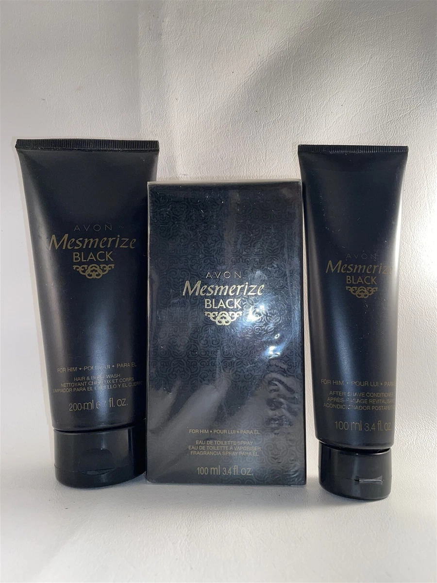 Avon Mesmerize Black Him Men EDT Cologne After Shave Gel Set Lot x 3 Sealed