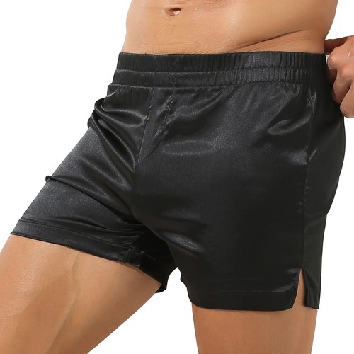 Herren Seide Satin Boxershorts mittlere Taille Seitenschlitz Pyjama lose Shorts Nachtwäsche - Bild 48 von 66