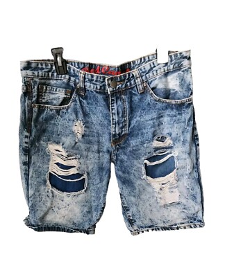 Red Camel Jean Shorts Men's Size 36 Denim  Distressed Bleached Acid Wash Blue
