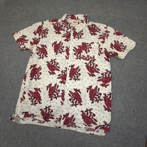 Levis Shirt Mens LARGE White Floral Short Sleeve Button Up collared Size L - Picture 3 of 8