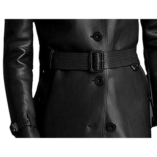 Herren Teltino Echtleder langer Trenchcoat Jacke verstellbarer Gürtel schmal - Bild 4 von 5