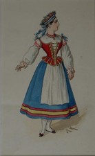 Albert Kretschmer, Frau in polnischer Tracht, monogrammiert, Aquarell, Polen
