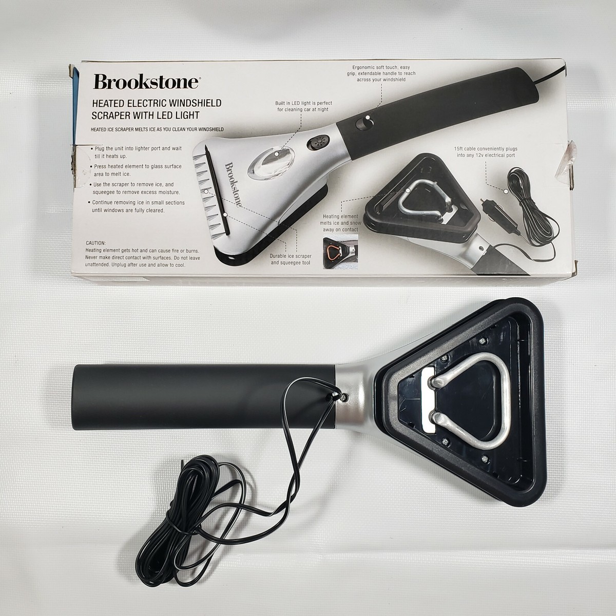 Brookstone Heated Electric Windshield SNOW Scraper LED Light 