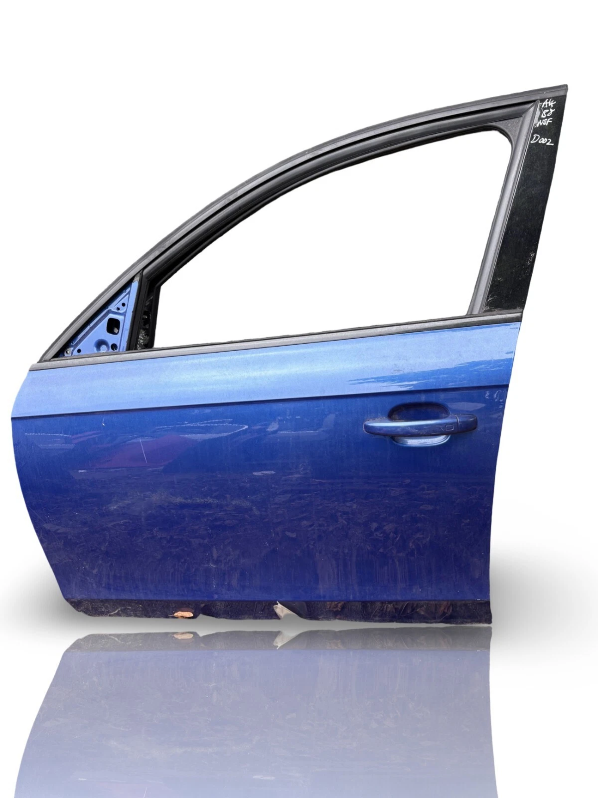 Audi A4 B8 front left blue complete door assembly exterior view