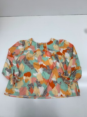 Womens Orange Blue Geometric Cheetah Print Long Sleeve Blouse Size 4XL