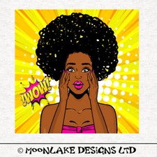 Pop art Wow Afro Lady - Fabric Craft Panels in 100% Cotton or Polyester
