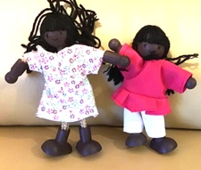 Hape PlanToys African American Wooden Doll House Figures Lot Of 2 Girls
