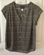 Simply Styled Womens S Blouse Top Black & Beige V Neck Woven Button