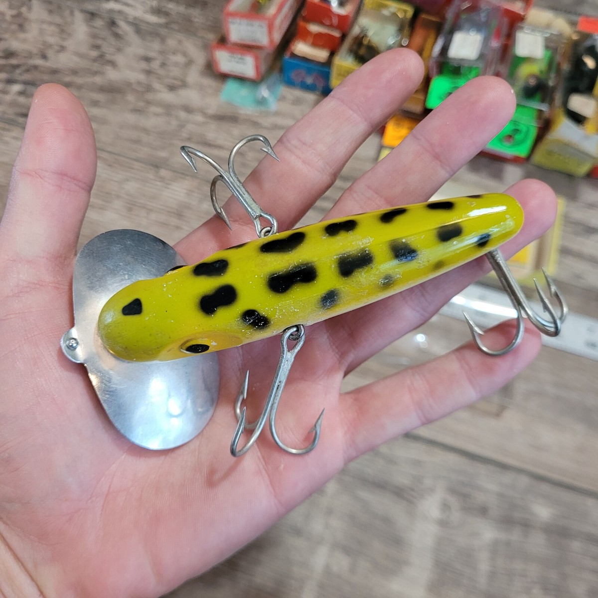 Vintage Fred Arbogast Musky Jitterbug Frog 3 Hook With Box | eBay
