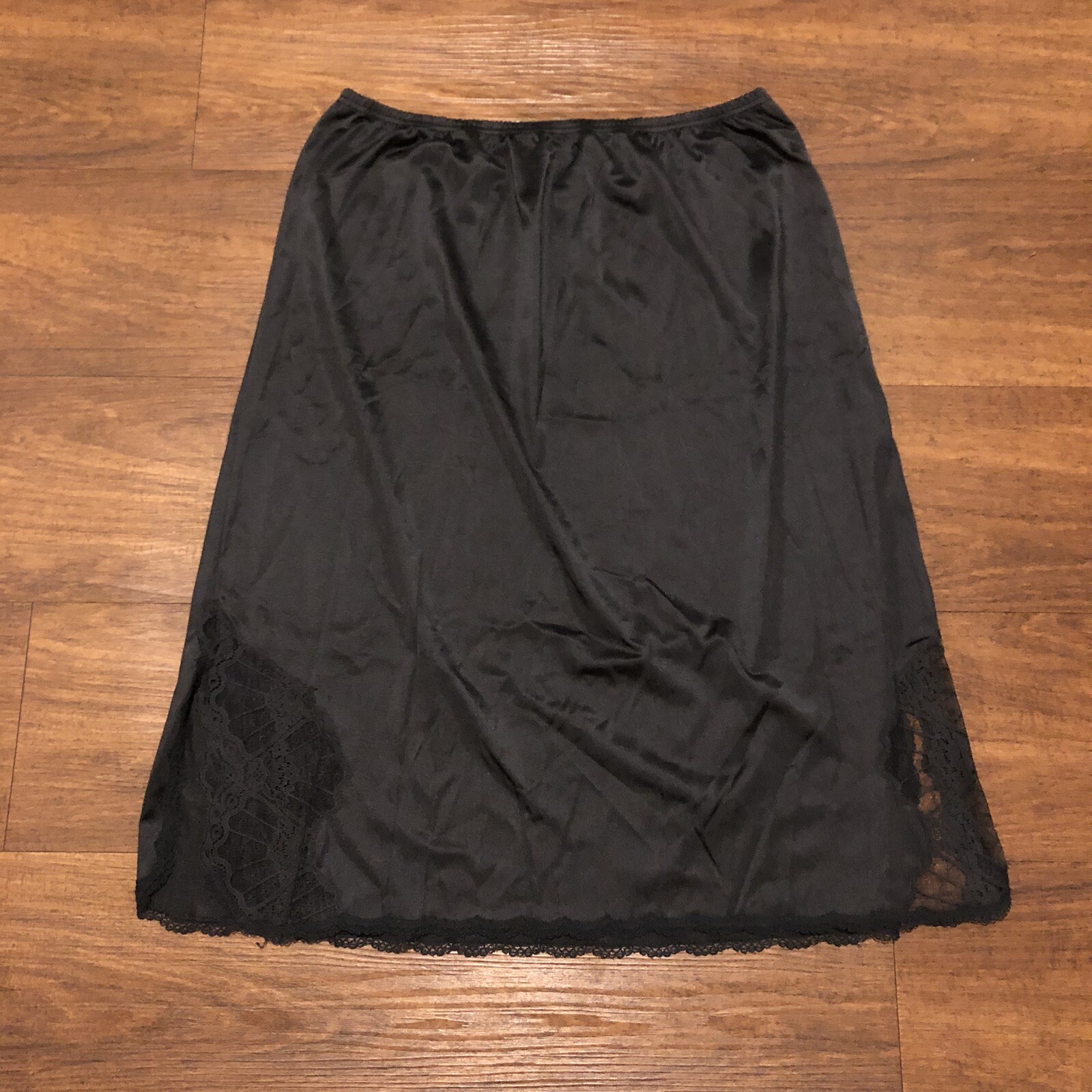 Vintage Vanity Fair Black Nylon Antron III Half Slip With Lace Trim