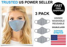 3 Pack Heather Gray Face Mask Cotton Stretch Cover Washable Reusable Unisex USA