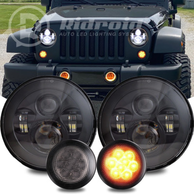 Black For Jeep Wrangler JK 2007-2018 Combo 7''LED Headlights Turn Signal Lights