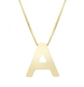 14K Yellow Gold Block Letter A to Z Alphabet Initial Pendant with 18