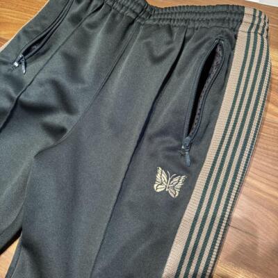 NEEDLES 21AW Track Pants Straight Green x Beige lines Size