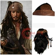 Pirates of the Caribbean Jack Sparrow Cosplay Full Suit Hat Wig Beard Costume