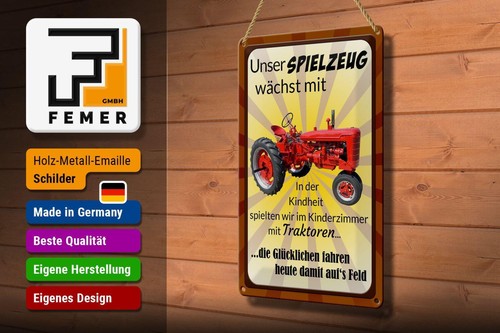 Blechschild Spruch 20x30 cm Spielzeug wächst mit Traktor Deko Schild tin sign - Picture 3 of 5