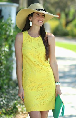 yellow lace shift dress