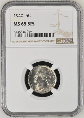 1940 Jefferson nickel graded by NGC MS65 5FS