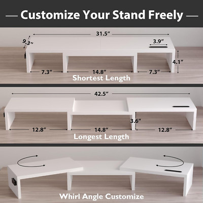 Dual Monitor Stand Riser with Smartphone Holder, Adjustable Length & Swivel A...