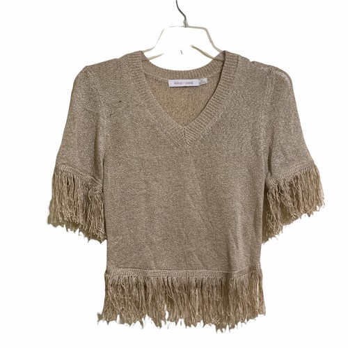 Bishop + Young Oatmeal Beige Fringe Sweater Size XS - Picture 2 of 7