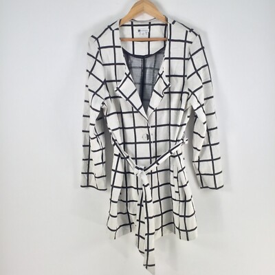 Rockmans womens pea coat jacket size 14 white check long sleeve