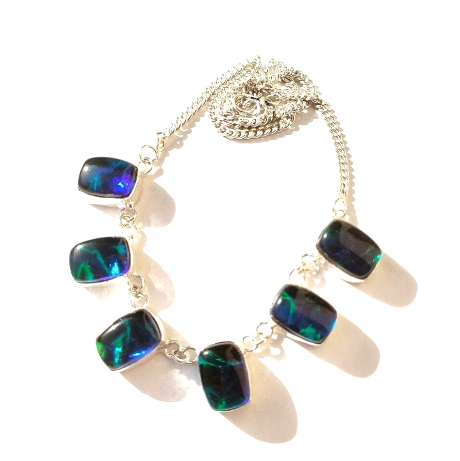 Collar de joyería hecho a mano de plata de ley 925 con piedras preciosas de ópalo trillizos australianos Foto 4 de 4