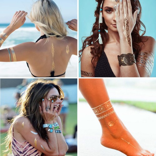 Metallic Temporary Tattoo Gold Silver Glitter Party Body Sticker Waterproof 2... - Picture 4 of 5