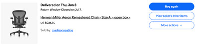 Herman Miller Aeron Remastered Chair - Size A, -  open box  -