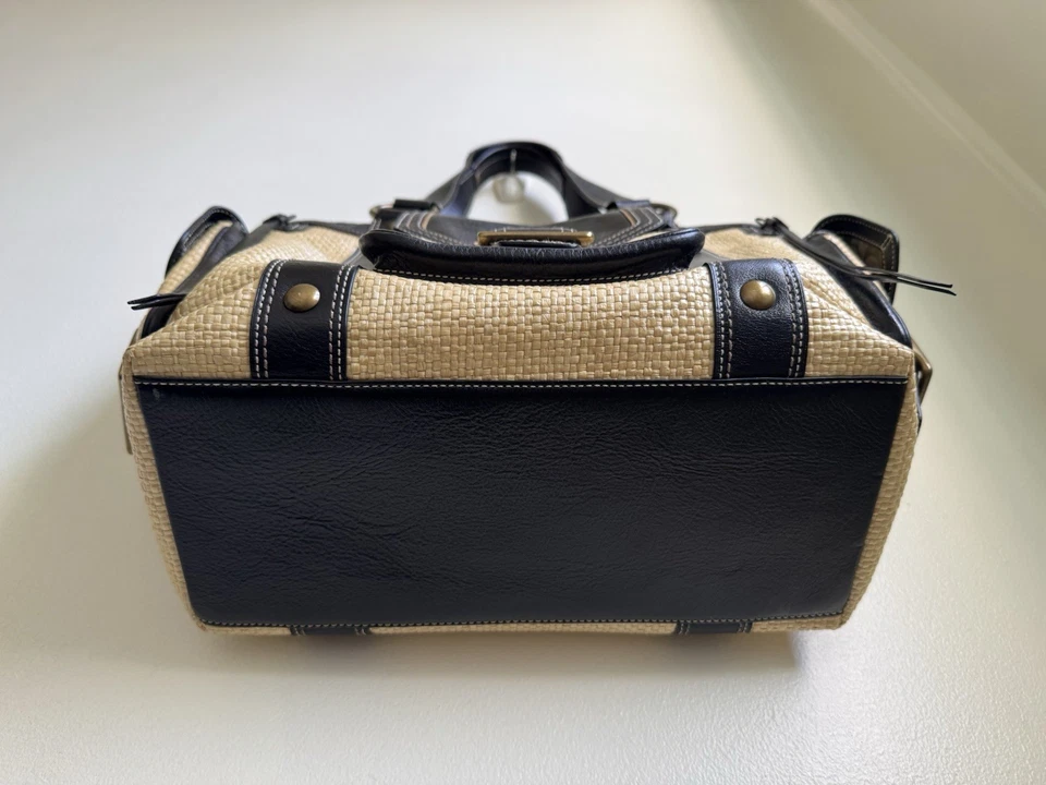 Редкая винтажная соломенная сумка Coach с пряжкой клапан карманы тяжелая дубленая кожа - Изображение 4 из 4