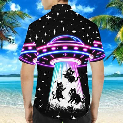 Summer UFO Abduction Cats Hawaiian Shirt