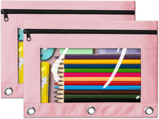 Pencil Pouch for 3 Ring Binder, 2 Pack Pink 3-Holes Zipper Pencil Pouches, Sturd