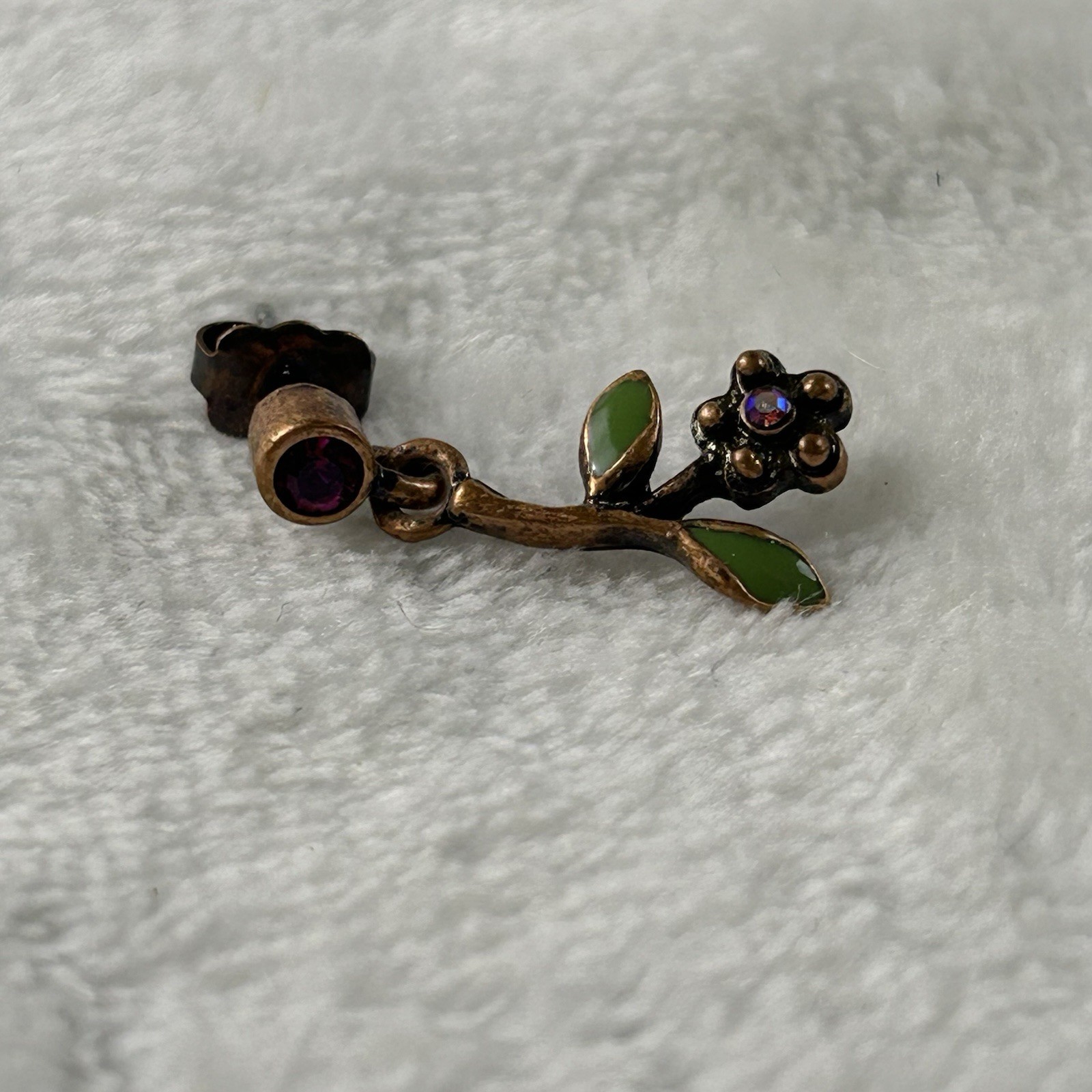 Avon Dangle Flower Ruby Red Leaf Pierced Earrings… - image 2