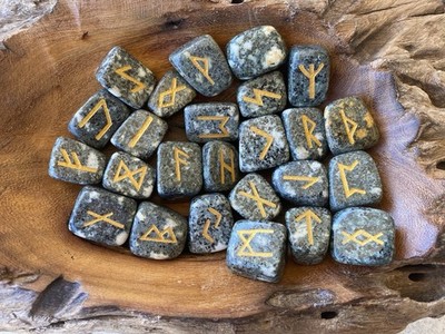 Preseli Elder Futhark Rune Stone Set Stonehenge Bluestone Celtic Earth Energy