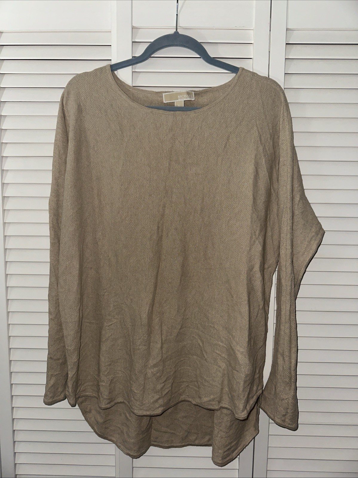 Michael Kors Womens XL Beige Knit Tunic Top Long Sleeve Loose Fit Pullover Hem