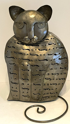 Cat Lantern Luminary Punched Metal Indoor Outdoor Light Candle Tealight 12'' Tall