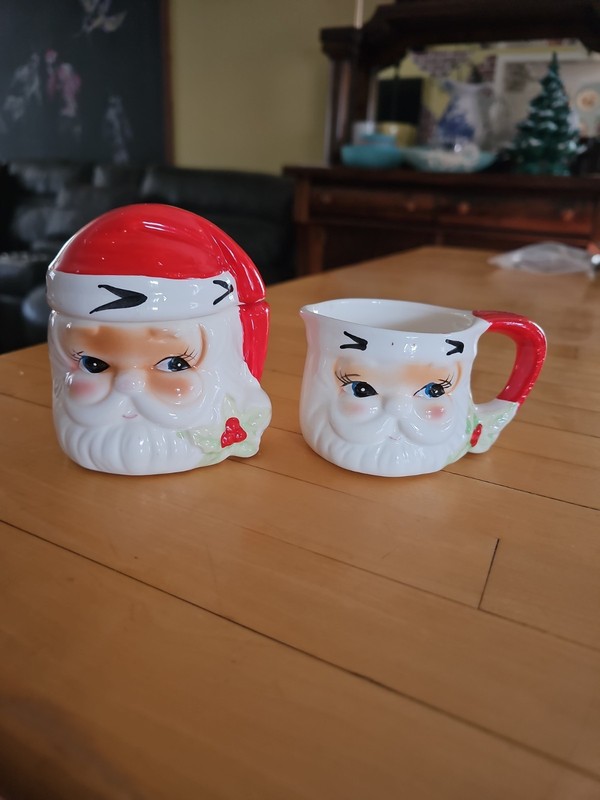 vintage santa japan  JOSEF ORIGINALS  CREAM and SUGAR BOWL Set