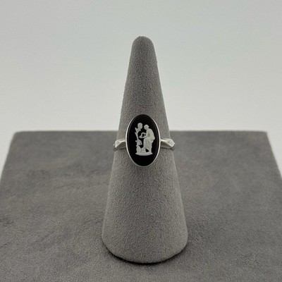Sterling Silber Wedgwood Kamee Ring | schwarzer Jaspis | Vintage Geschenk