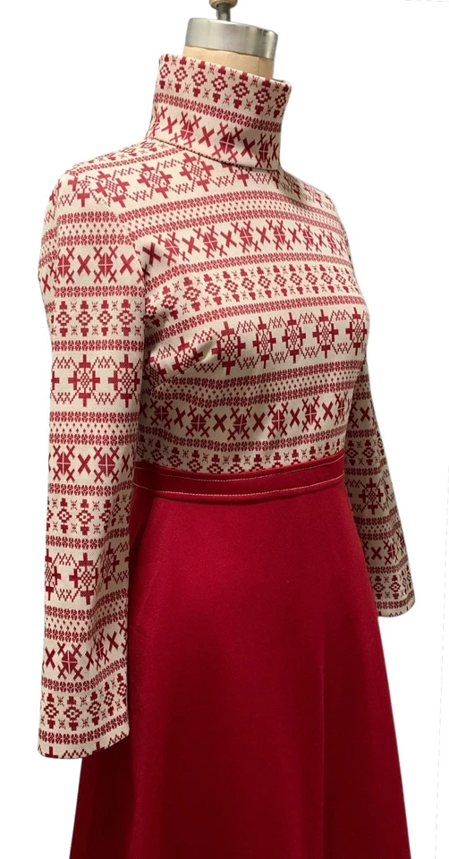 Vestido de poliéster vintage años 70 para mujer Jacquard Top LS - talla S - invierno esquí nórdico Foto 4 de 4