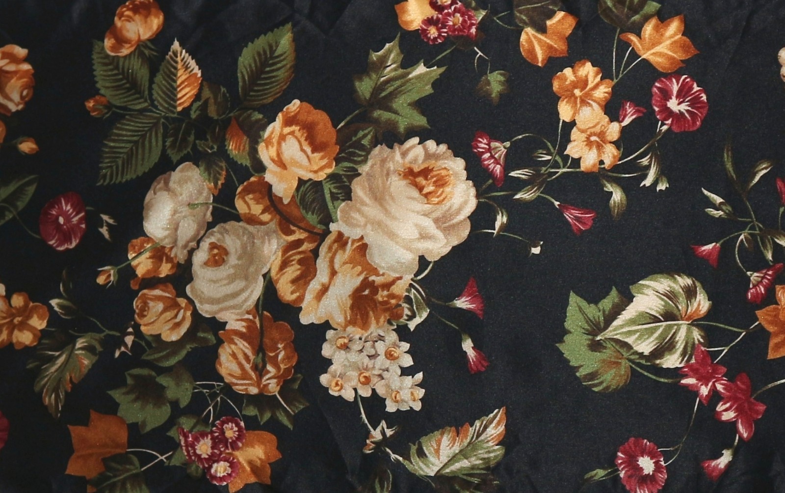 ECHO Signed Black Floral Rectangular Silk Scarf 1… - image 3