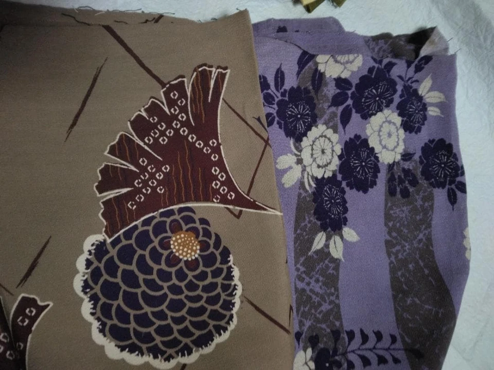 Trozos de tela de kimono vintage recortes de seda Nishijin Shantung restos de colección Foto 2 de 4