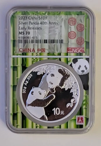 2023 CHINA S10Y SILVER PANDA 40TH ANNIV NGC MS 70 BAMBOO CORE SKU 6594981-415