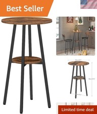 Bar Table, Round Pub Table, 2-Tier with Storage, 37.4" High Top for Small Spa...