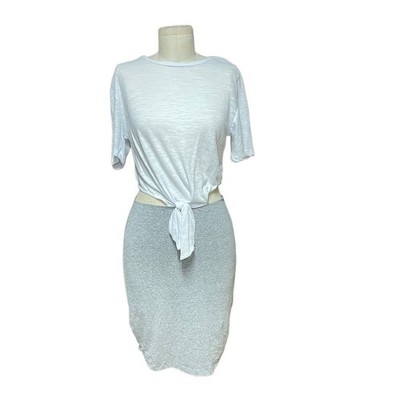 Monrow Cutout Waist Contrast T-Shirt Dress White Gray Size Small
