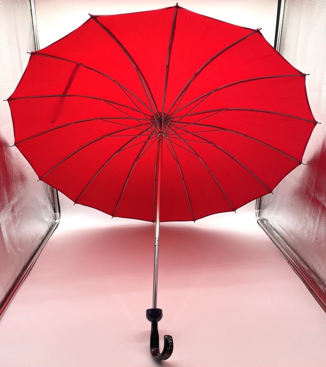 Vintage Red & Black Lacquer Hand Painted Flower Umbrella Parisol