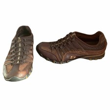 Skechers Womens 21439 Brown Leather Slip On Athletic Sneaker Shoes Size US 8
